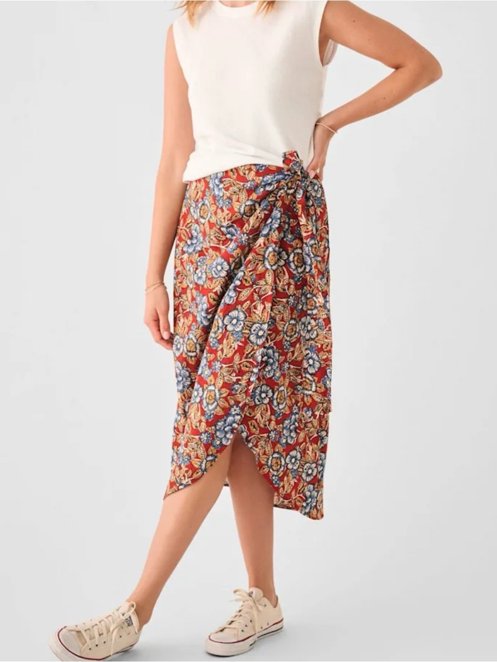 Faherty Pacifica Linen Wrap Skirt in Desert Bloom - NWT